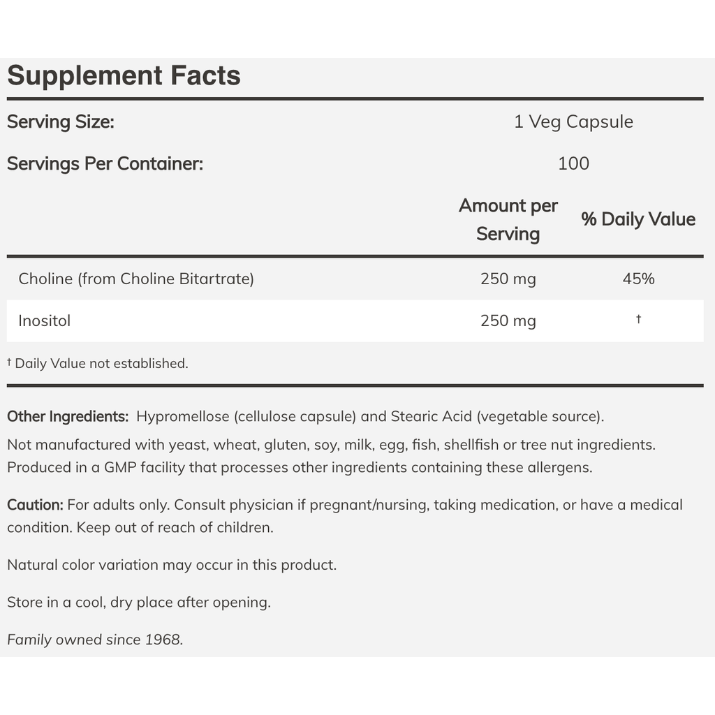 NOW Foods Choline & Inositol 500mg