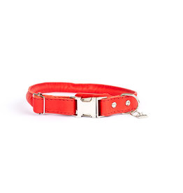 Euro Dog Luxury Quick Release Soft Leather Red Dog Collar - XSmall