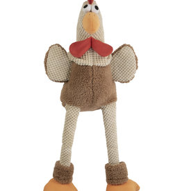 GoDog Checkers Skinny Rooster Plush Squeaker Mini Dog Toy