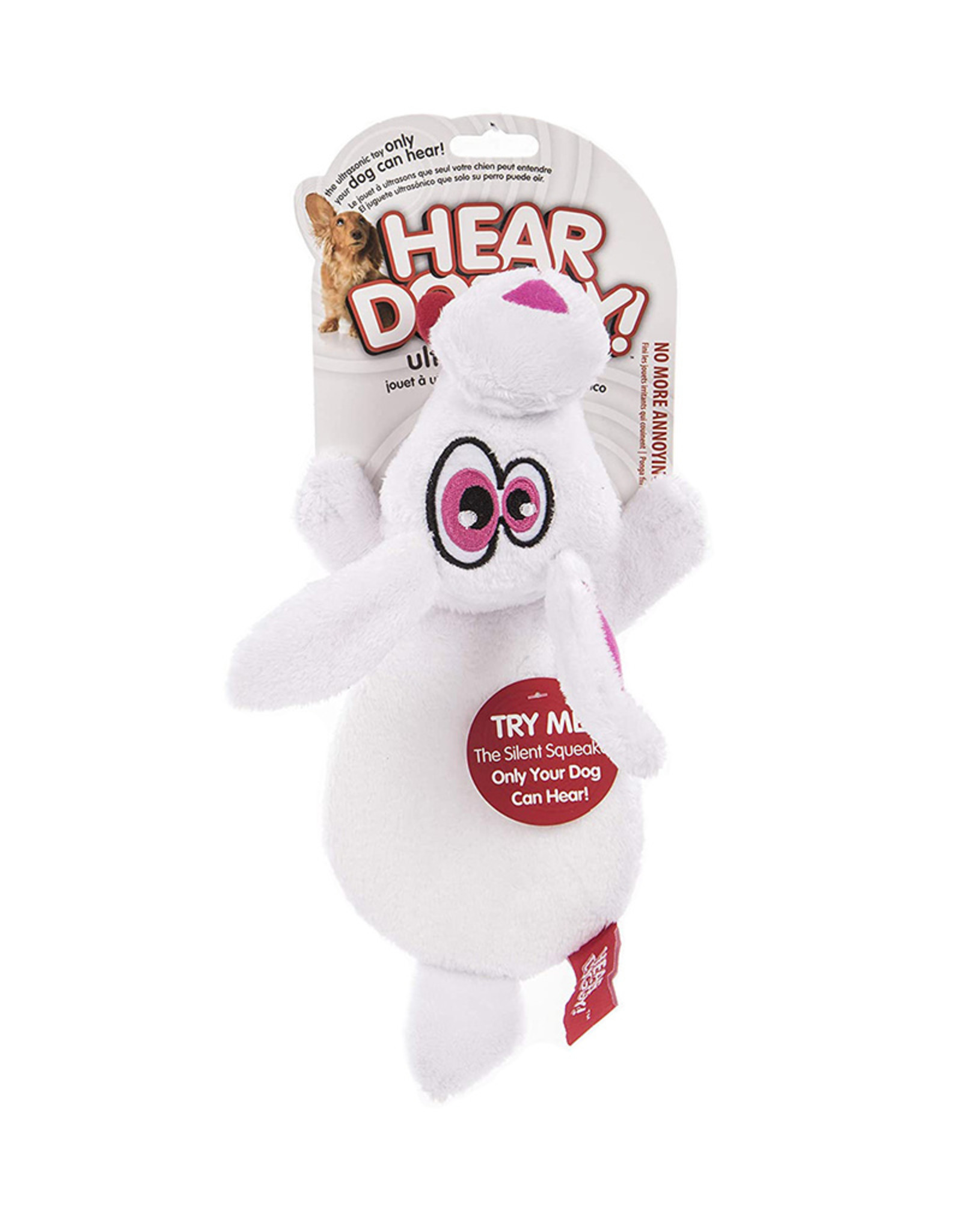Hear Doggy Silent Squeaker Chew Guard Flattie White Rabbit Plush Dog Toy