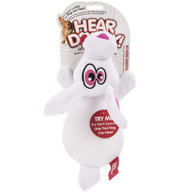 Hear Doggy Silent Squeaker Chew Guard Flattie White Rabbit Plush Dog Toy