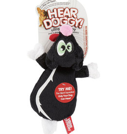 Hear Doggy Silent Squeaker Flattie Skunk Plush Dog Toy