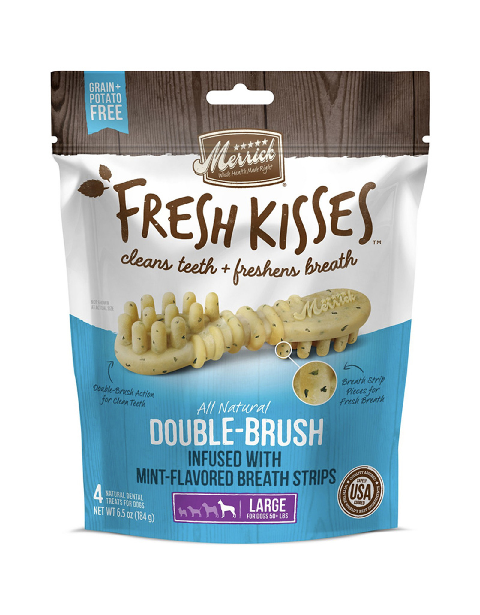 Merrick Pet Foods Fresh Kisses Double-Brush Mint Dental Breath Strips for Large Dogs -  6.5 oz