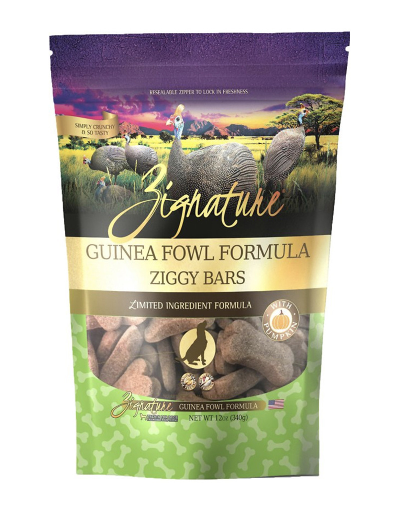 Zignature Guinea Fowl Formula Ziggy Bars Biscuit Dog Treats - 12 oz