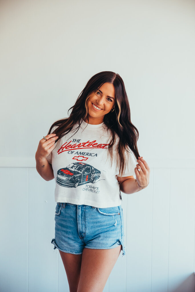 junk food Chevy Cropped Heartbeat of America Tee