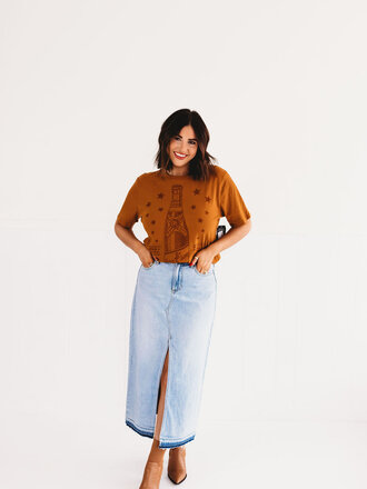 Frayed Hem Maxi Front Slit Skirt