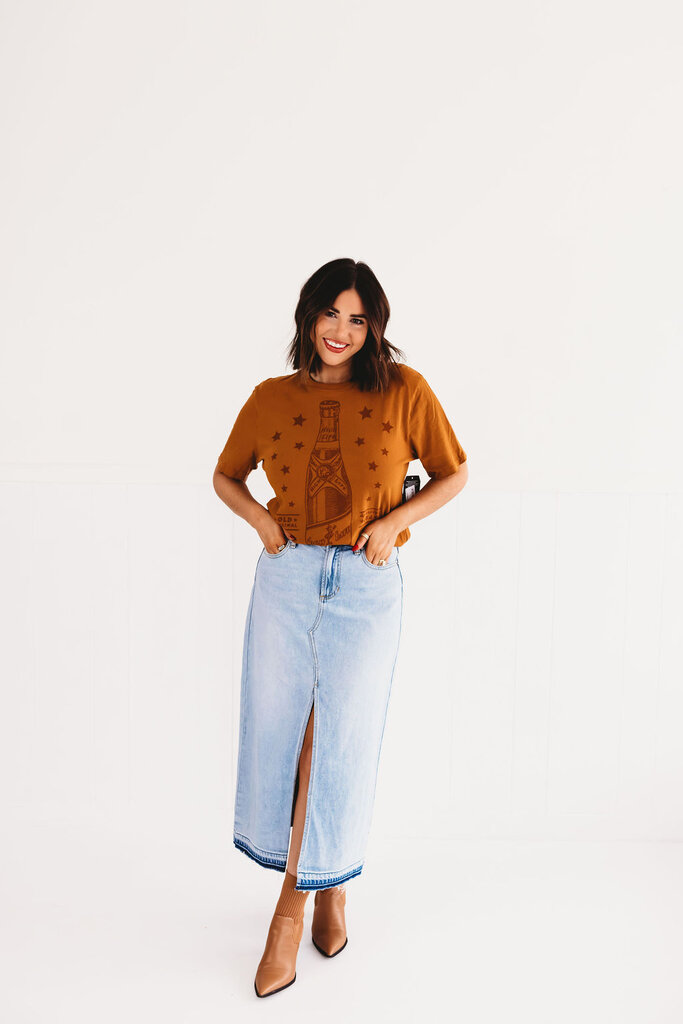 Frayed Hem Maxi Front Slit Skirt