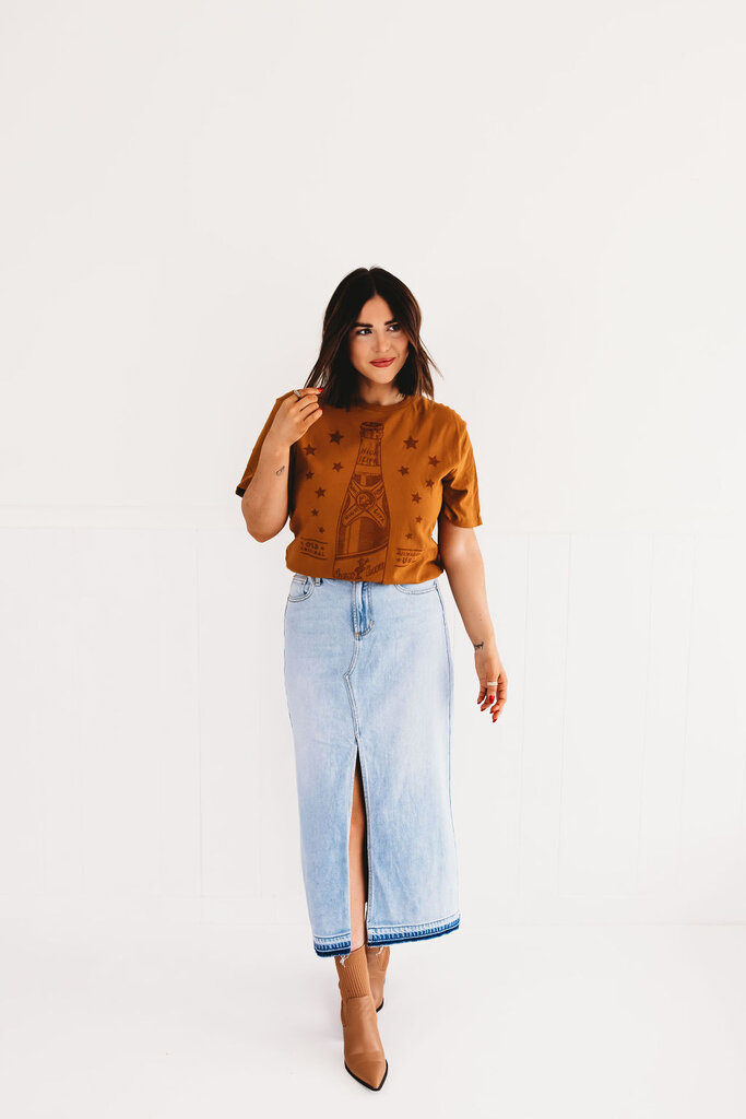 Frayed Hem Maxi Front Slit Skirt