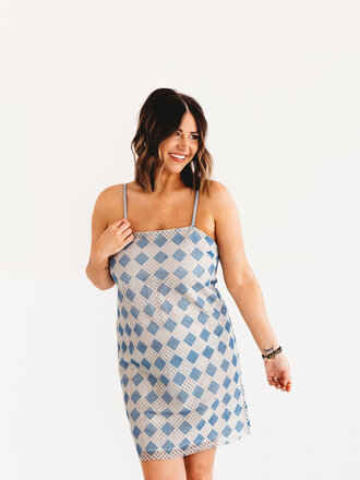 very j Spring Vibes Checkered Dress