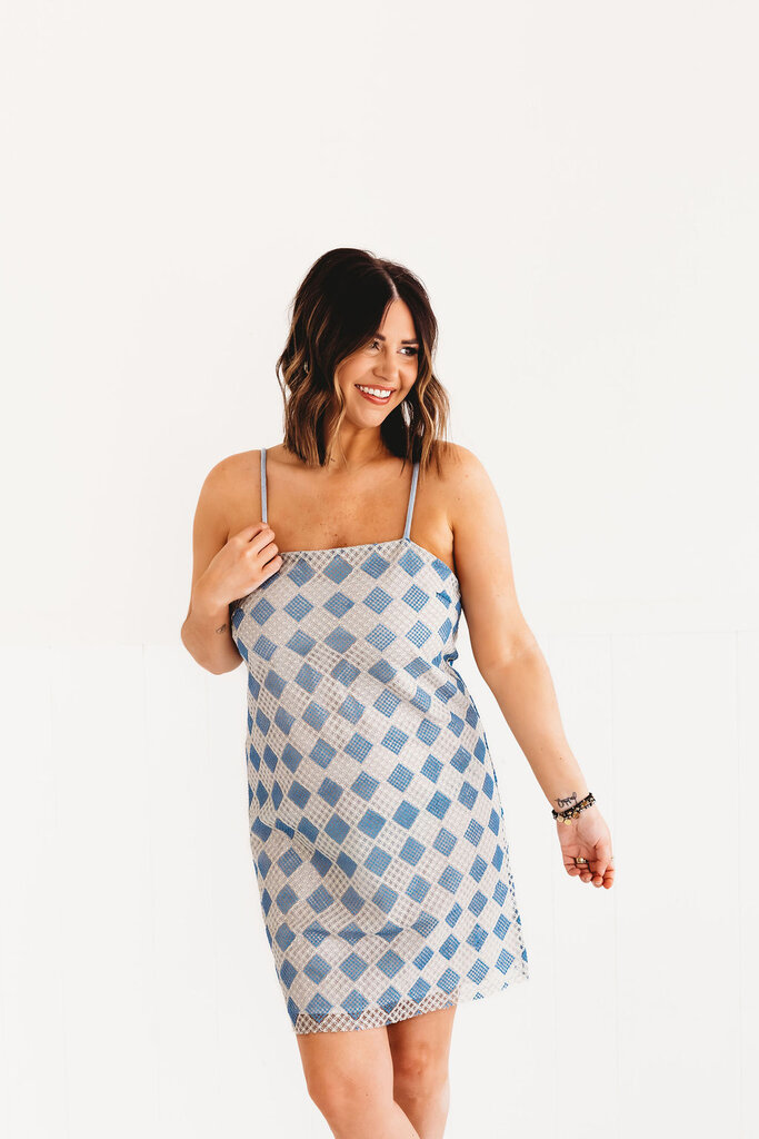 very j Spring Vibes Checkered Dress