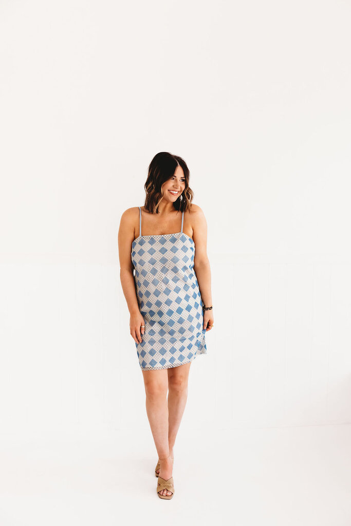 very j Spring Vibes Checkered Dress