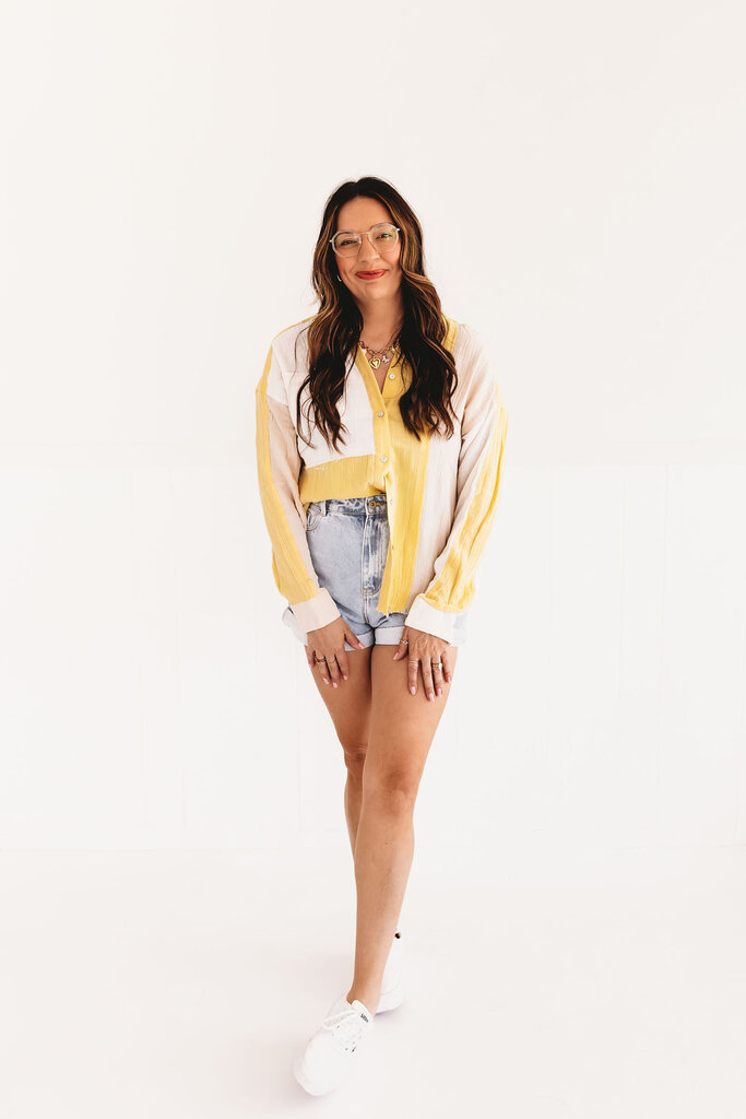 very j Lemon Squeeze Color block Top