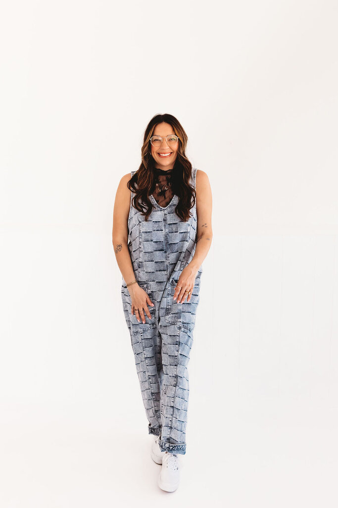 bibi Vintage Wash Checkered Overalls