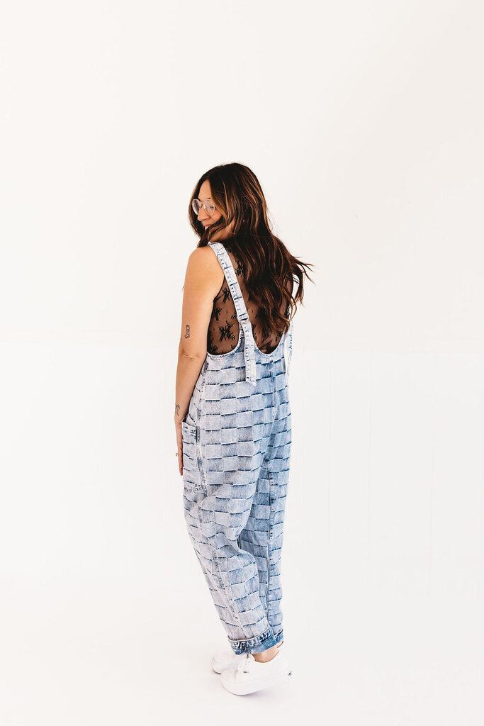 bibi Vintage Wash Checkered Overalls