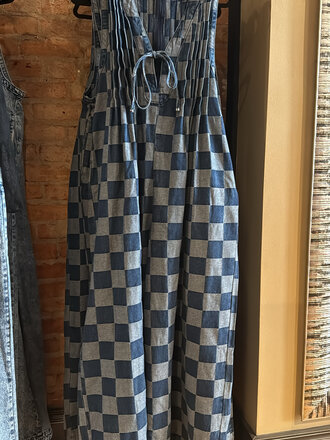 bibi Blue Check Mark Jumpsuit