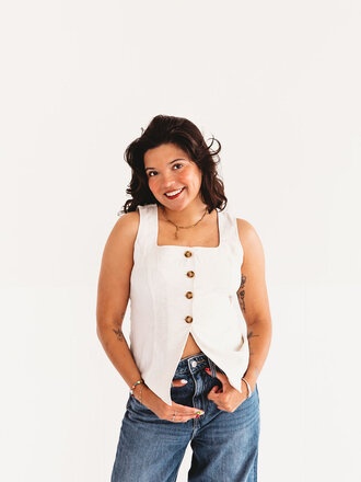 blu pepper Not For The Office Linen Button Down Split Vest