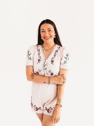 blu pepper Girly Cowgirl Floral Embroidery Front Tie Blouse