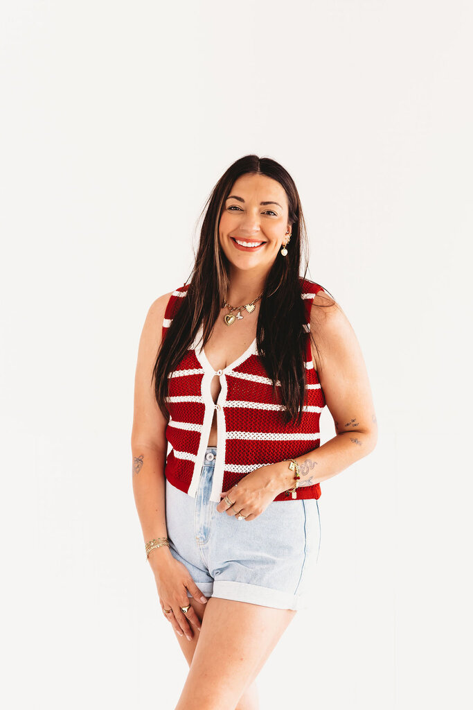 blu pepper Patriotic Stripe Front Split Knit Vest