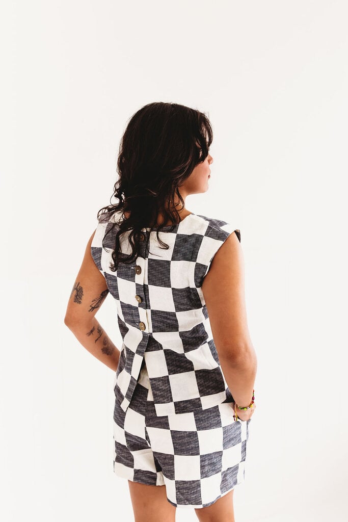 blu pepper Checked Out Linen Top