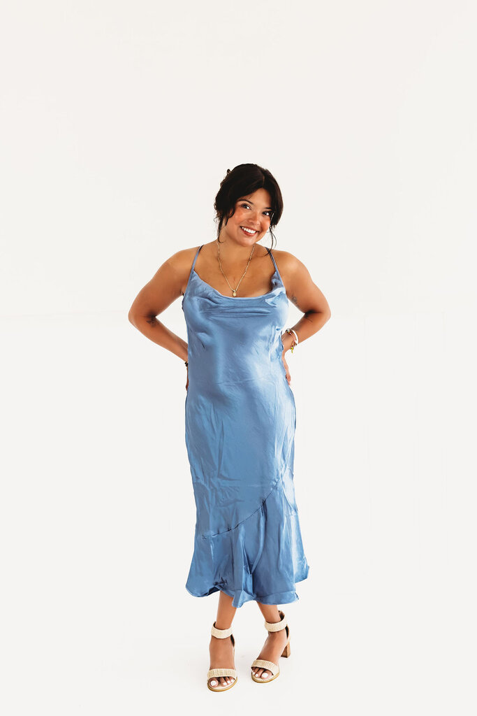Silky Satin Cowl Neck Dress