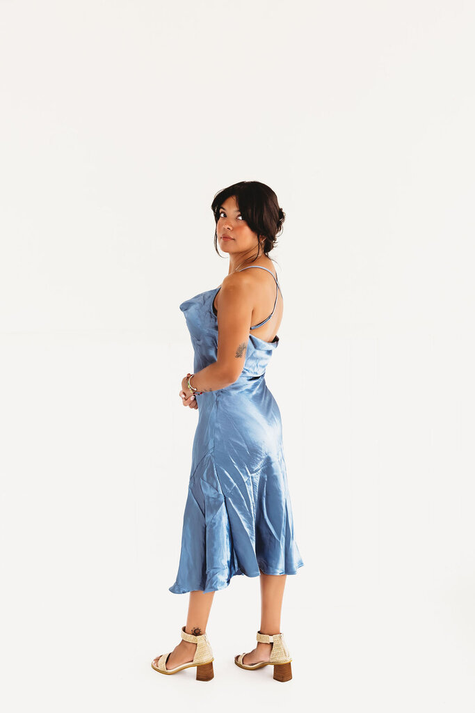 Silky Satin Cowl Neck Dress