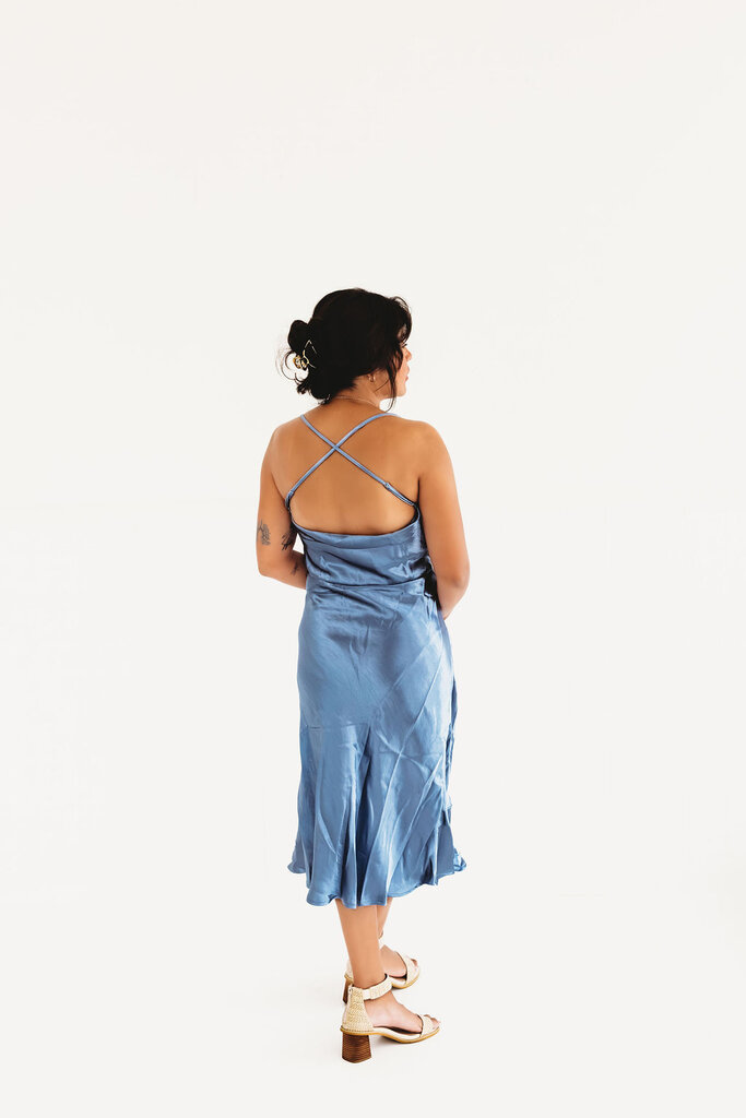 Silky Satin Cowl Neck Dress