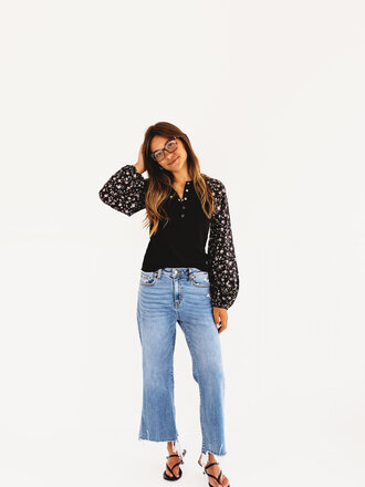 Faded Floral Ribbed Top