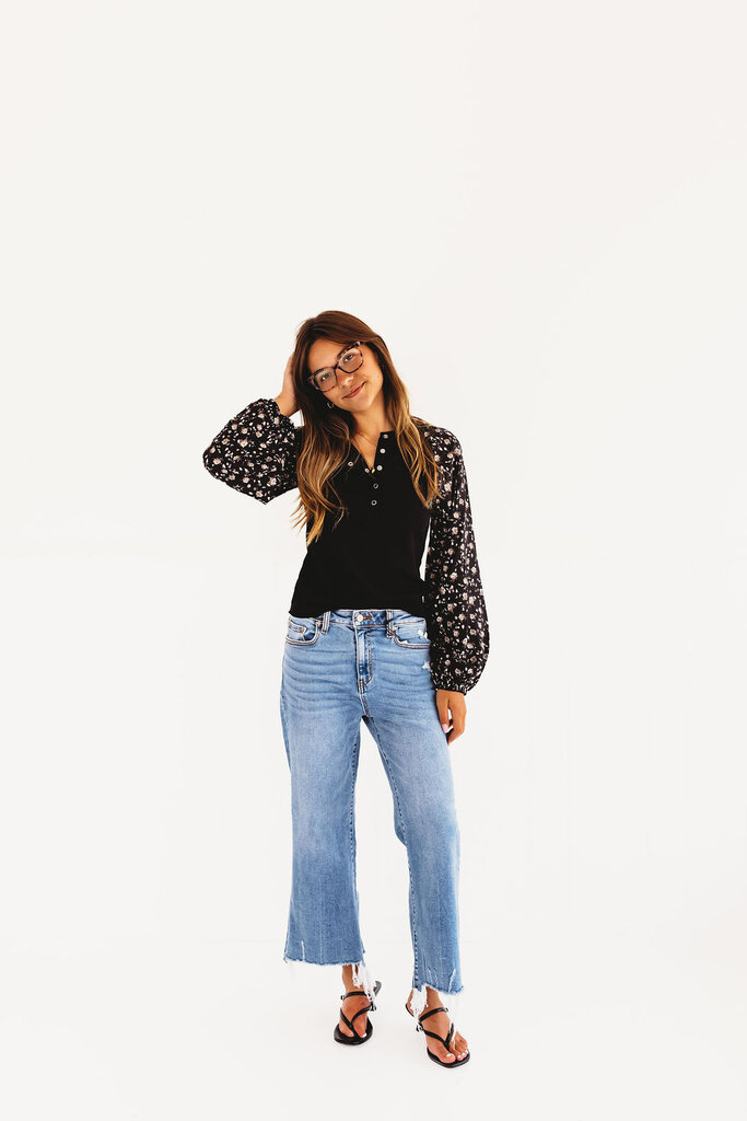Faded Floral Ribbed Top
