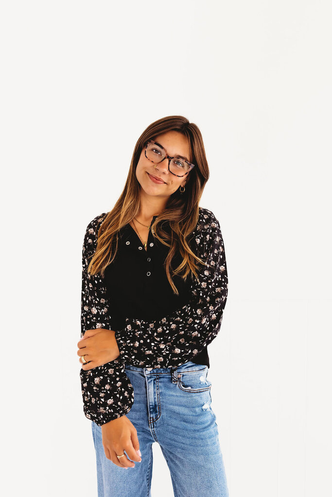Faded Floral Ribbed Top