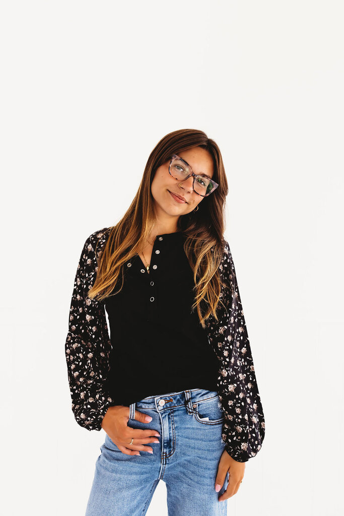 Faded Floral Ribbed Top