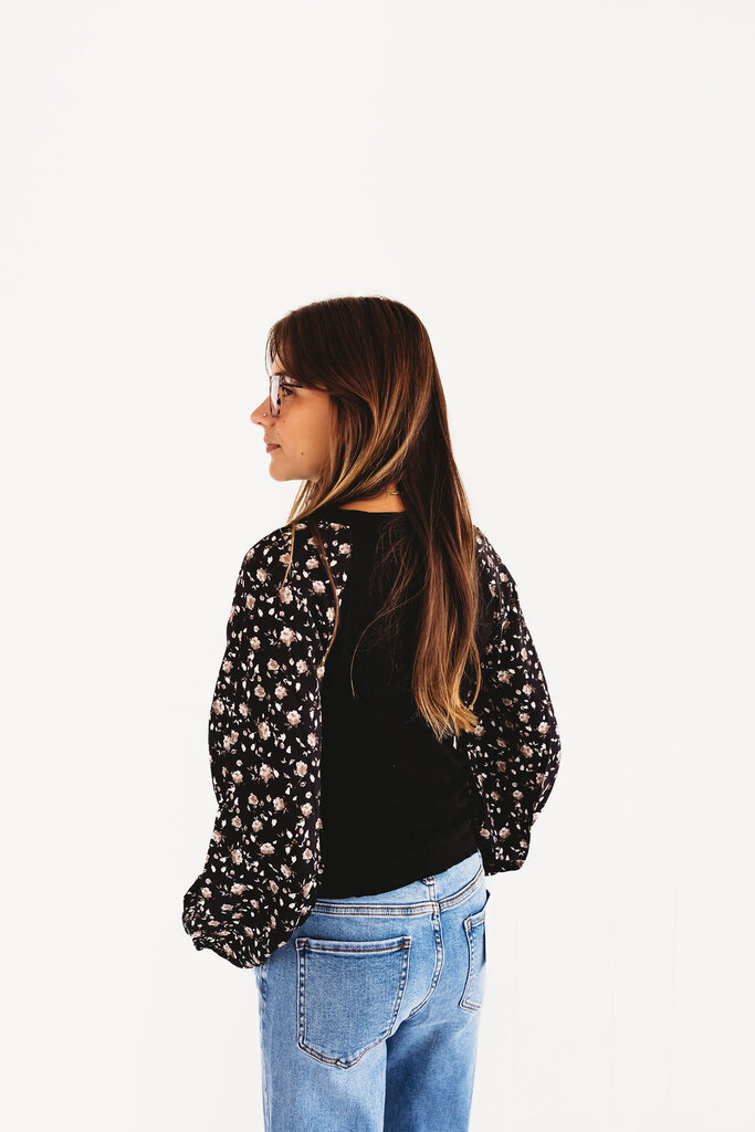 Faded Floral Ribbed Top