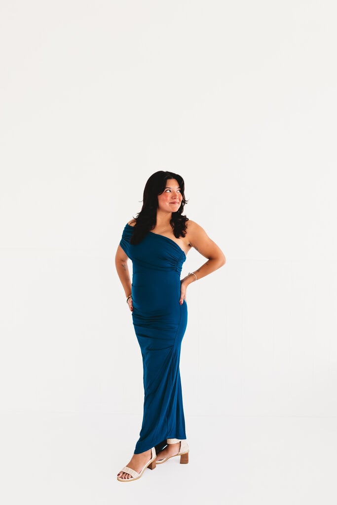olivaceous Guest List One Shoulder Knit Dress