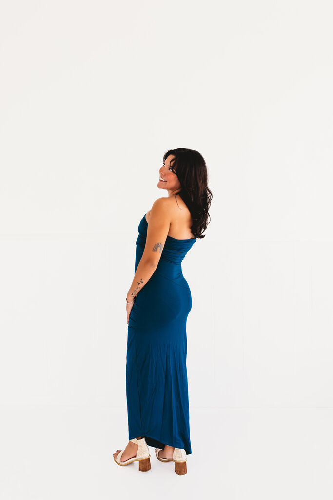 olivaceous Guest List One Shoulder Knit Dress