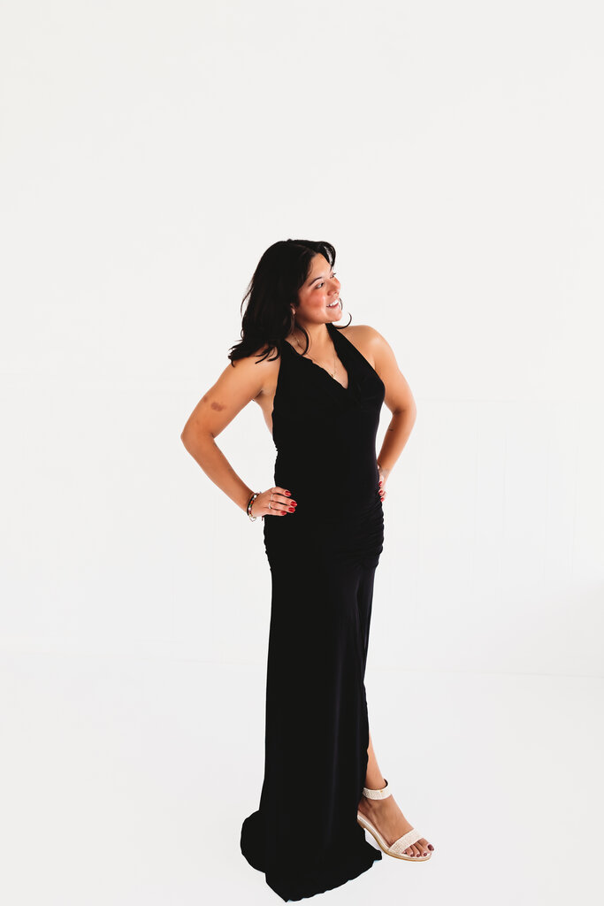 olivaceous Black Tie Affair Cowlick Dress