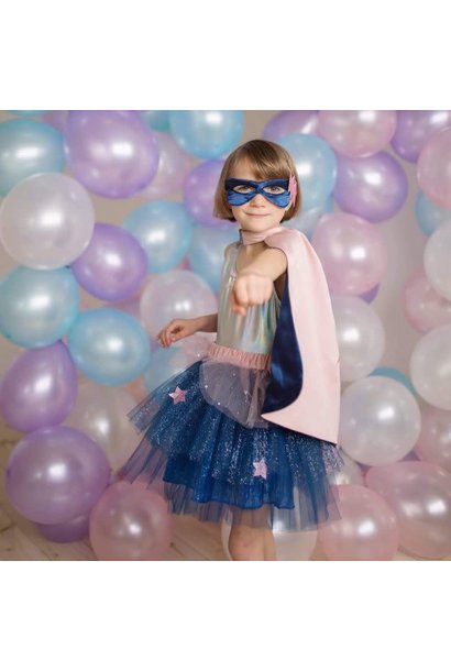 Super Duper Tutu Cape Mask in Pink Navy 4-6