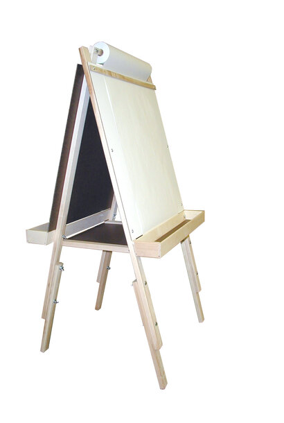 Beka Deluxe Easel Magnetic Dry Erase w/Black Chalk Board w/Wood Trays