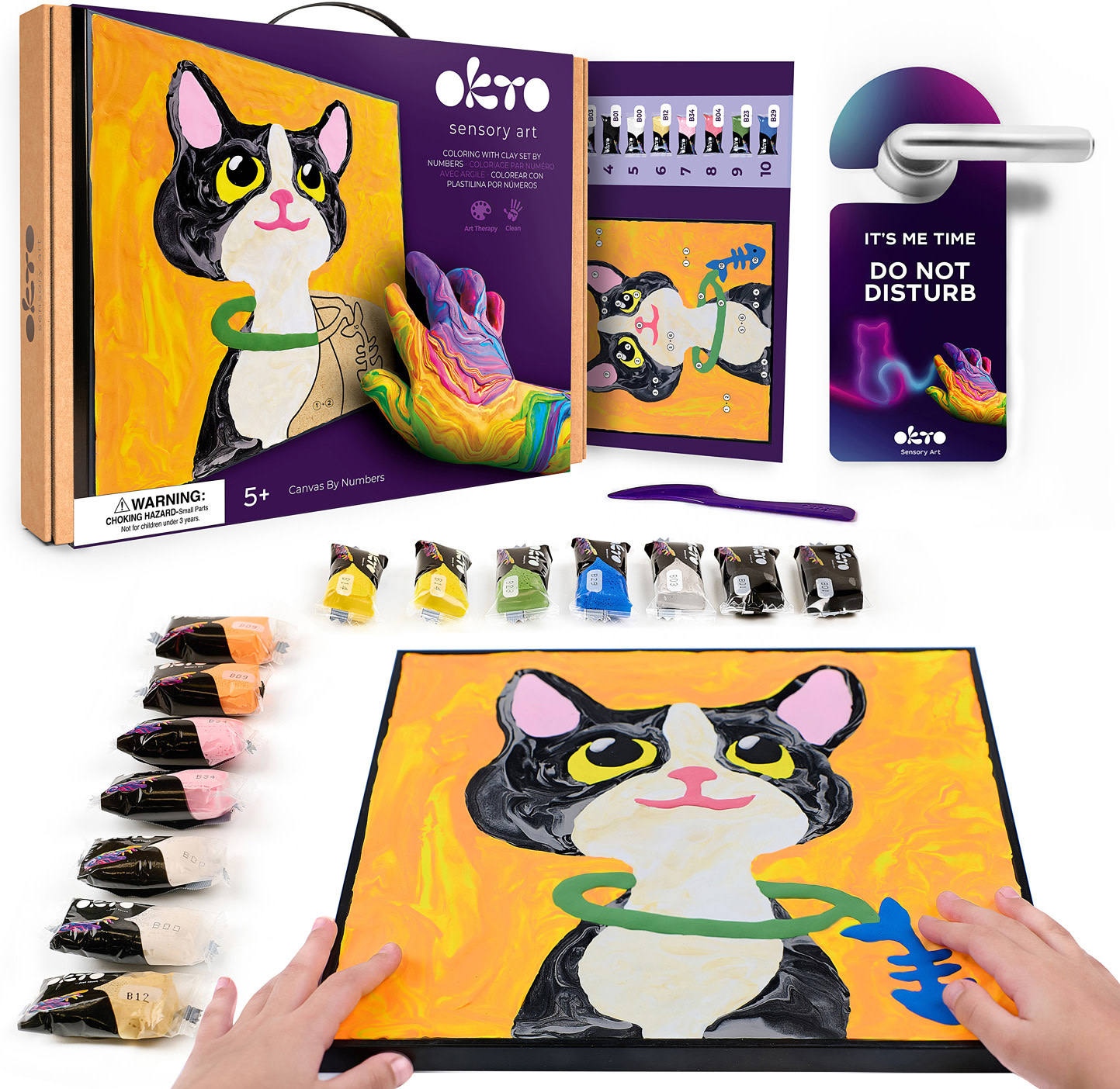 OKTO Sensory Art Coloring with Clay Set by Numbers Cat-2