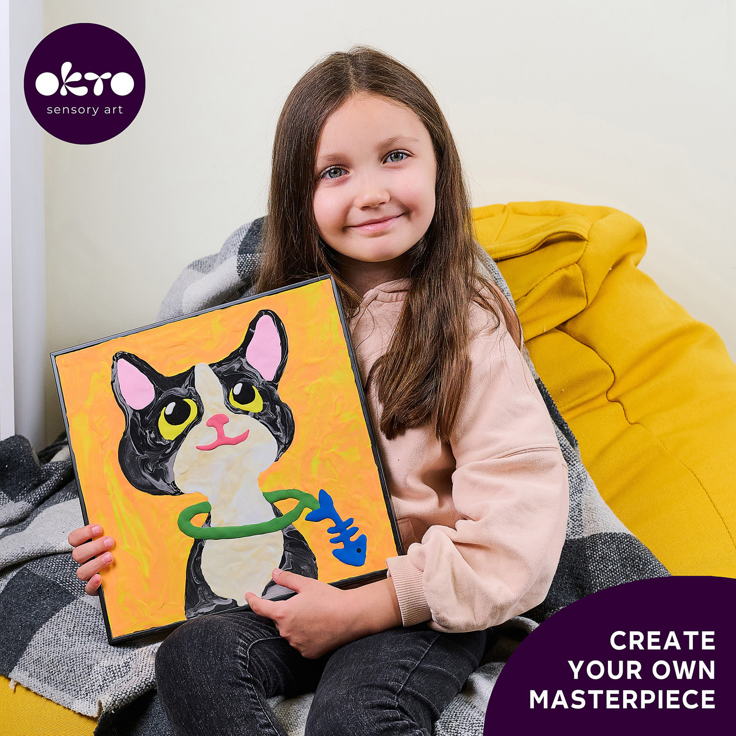 OKTO Sensory Art Coloring with Clay Set by Numbers Cat-8