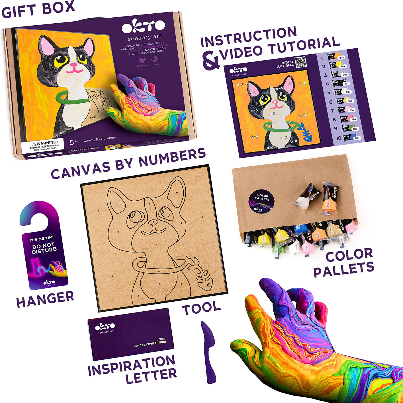OKTO Sensory Art Coloring with Clay Set by Numbers Cat-10