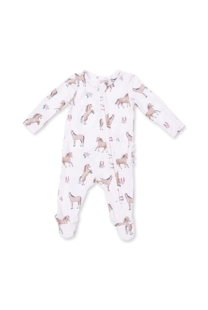 AD I Love Horses 2 Way Ruffle Back Zipper Footie