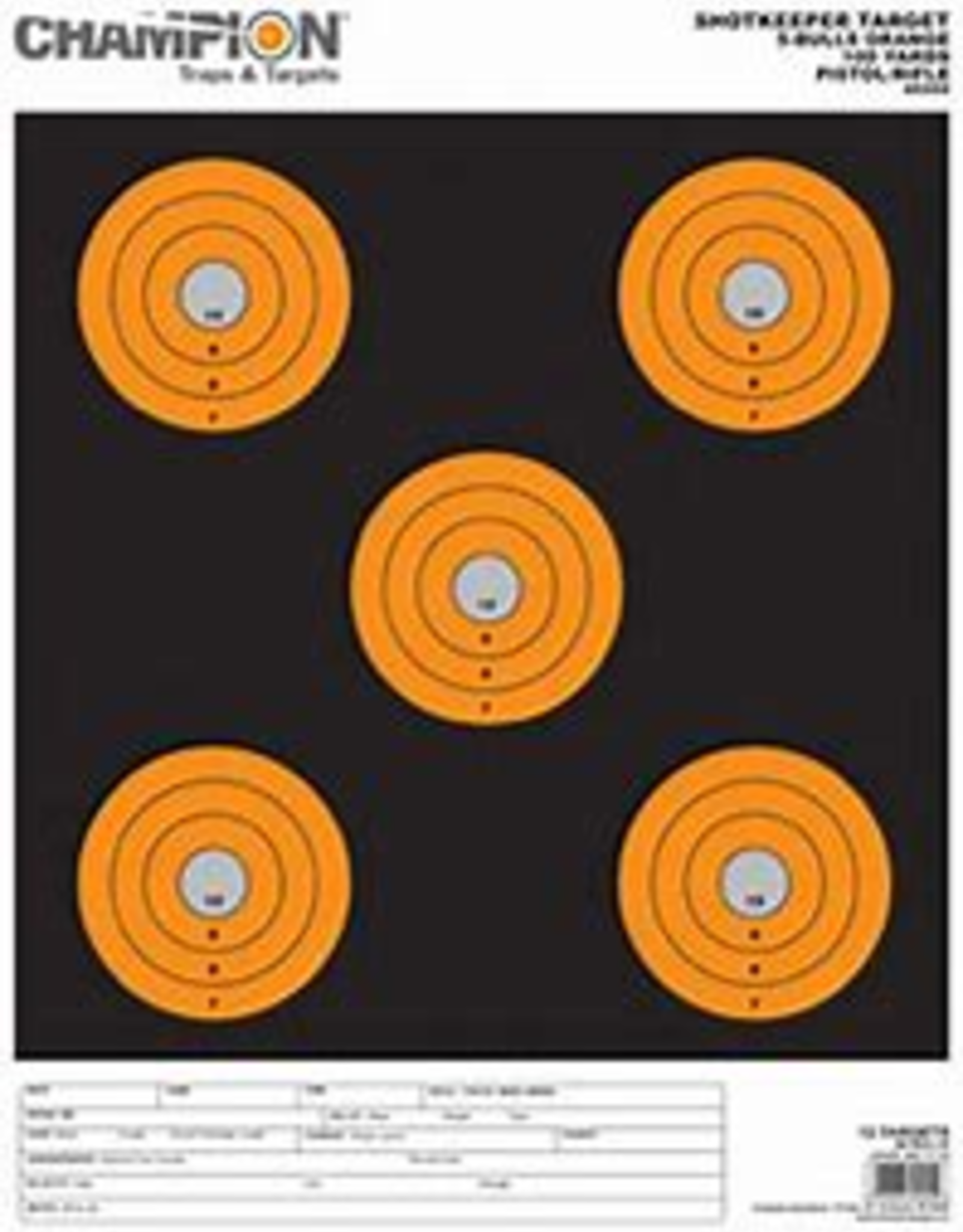 Champion Shotkeeper Target 5-Bulls Orange 100 Yards Pistol/Rifle