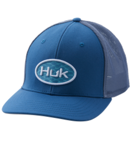 HUK Scaled Logo Stretch Trucker Hat Blue