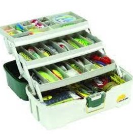 Plano 3 Tray Tackle Box w/ dual top access Dk Green Met./Off White