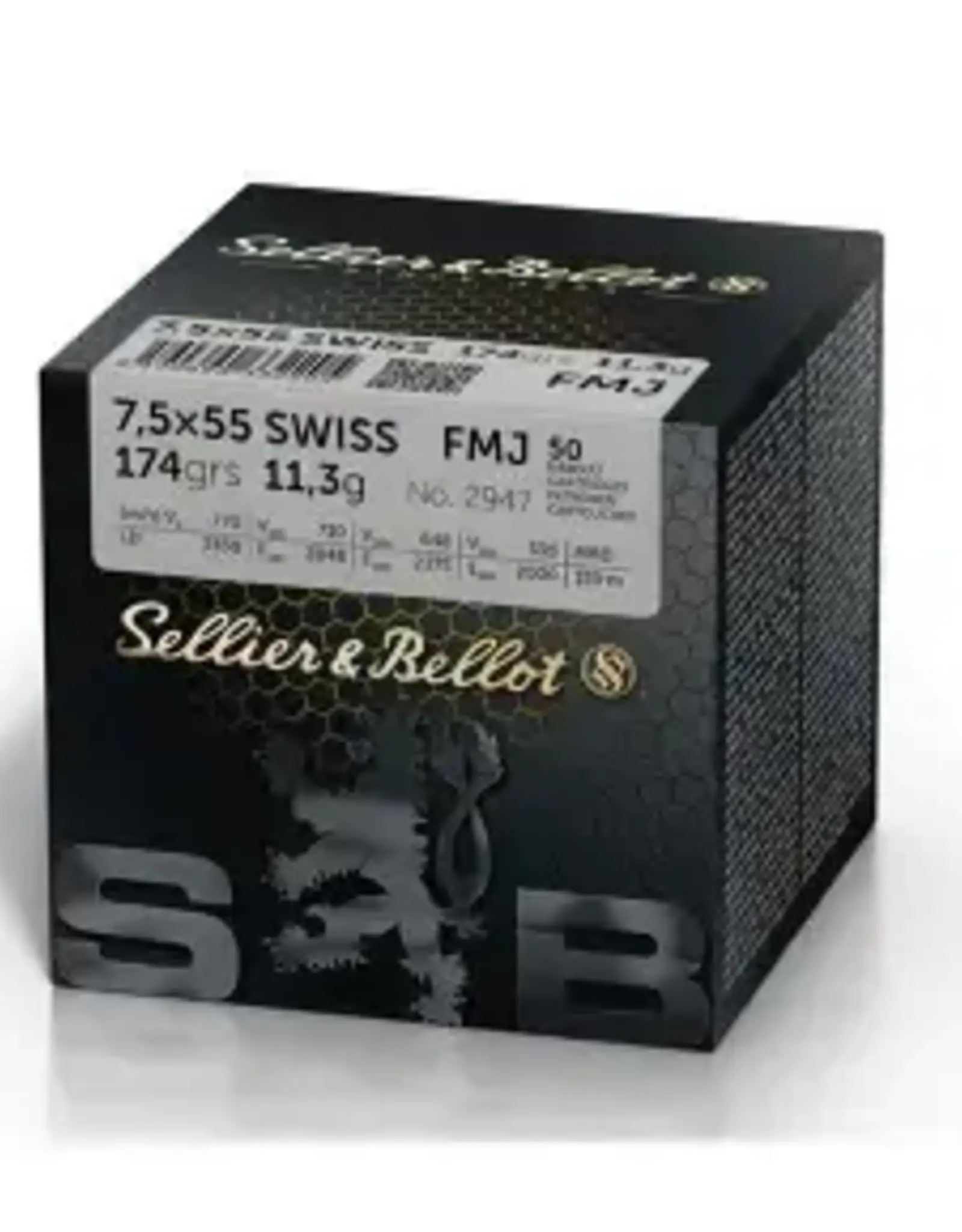 Sellier & Bellot 7.5x55 Swiss 174 gr, FMJ,  50 Round Box
