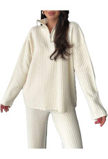 MR Clothing Women Ribbed 1/4 Zip Sweater