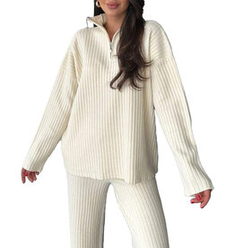 MR Clothing Women Ribbed 1/4 Zip Sweater