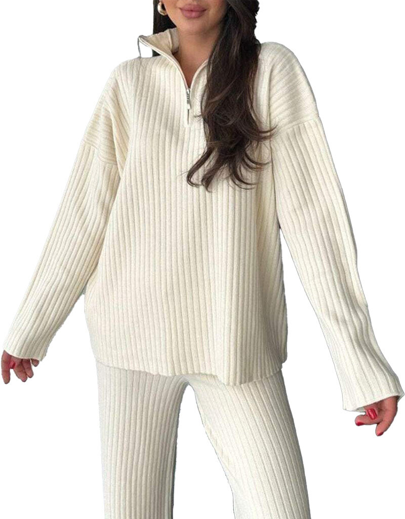 MR Clothing Women Ribbed 1/4 Zip Sweater