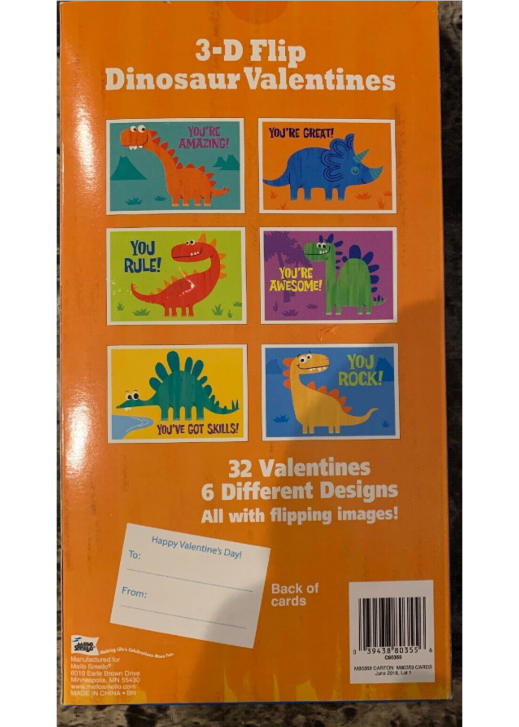 Mello Smello  32 3-D Flip Dinosaur Valentines Cards