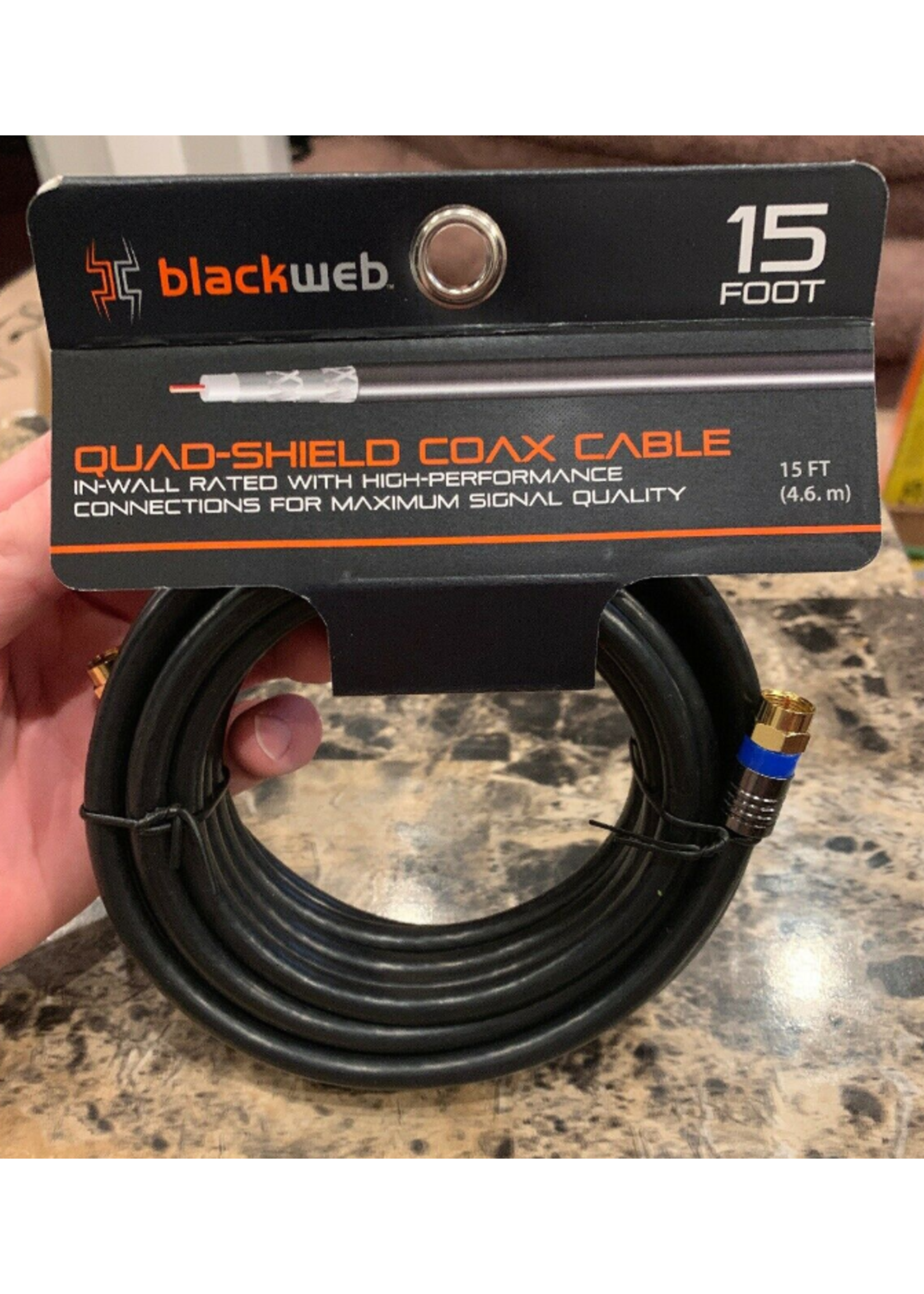 Blackweb Brand New - Blackweb Quad Shield Coax Cable Black 15 feet