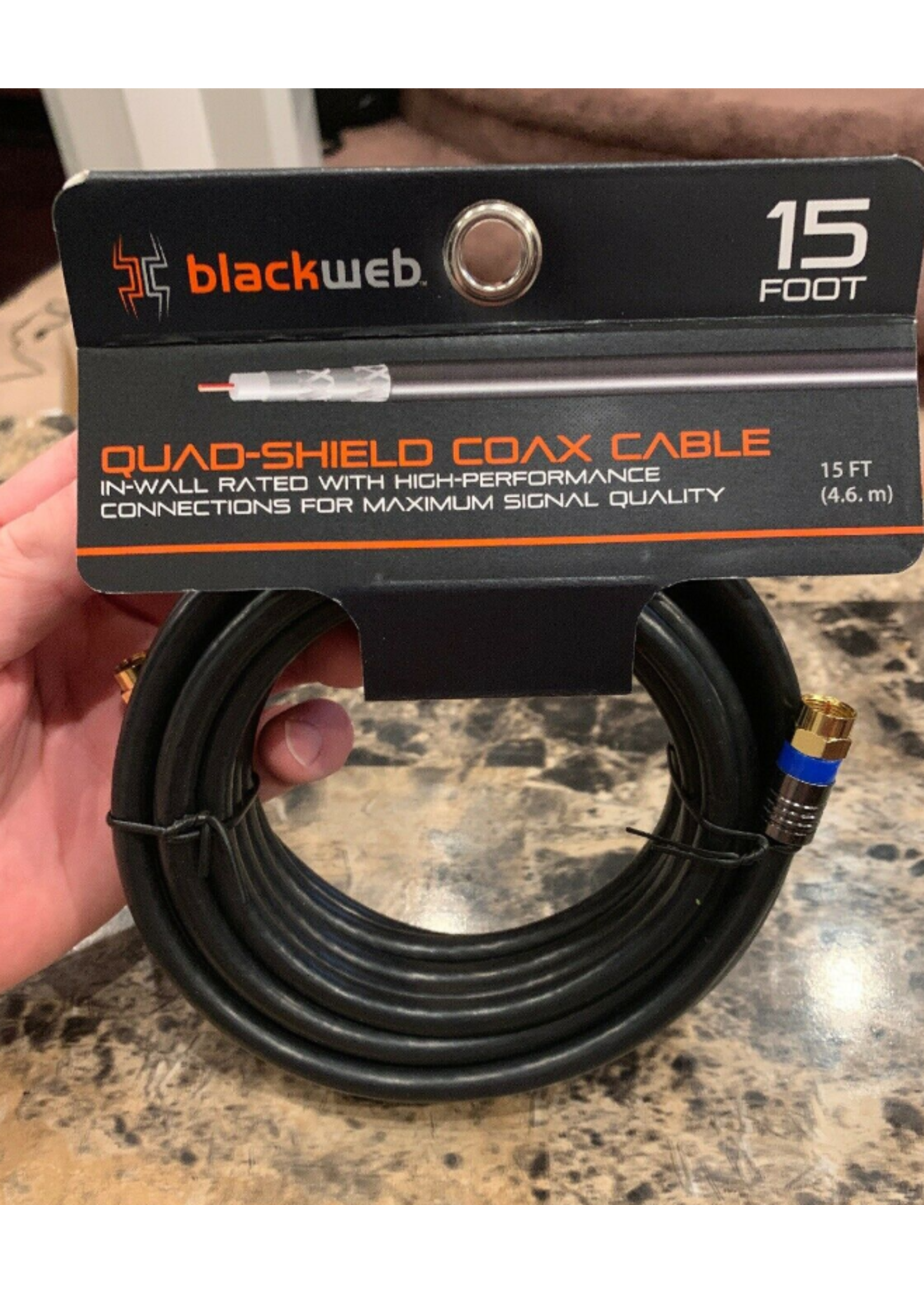 Blackweb Brand New - Blackweb Quad Shield Coax Cable Black 15 feet